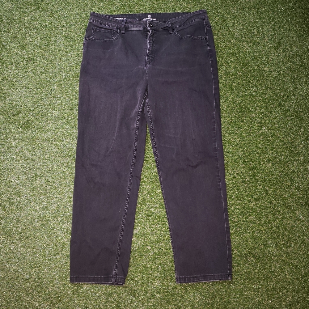 Liz Claiborne Black Denim Jeans Size 14 Orginal Fit Tapered Leg 4865
